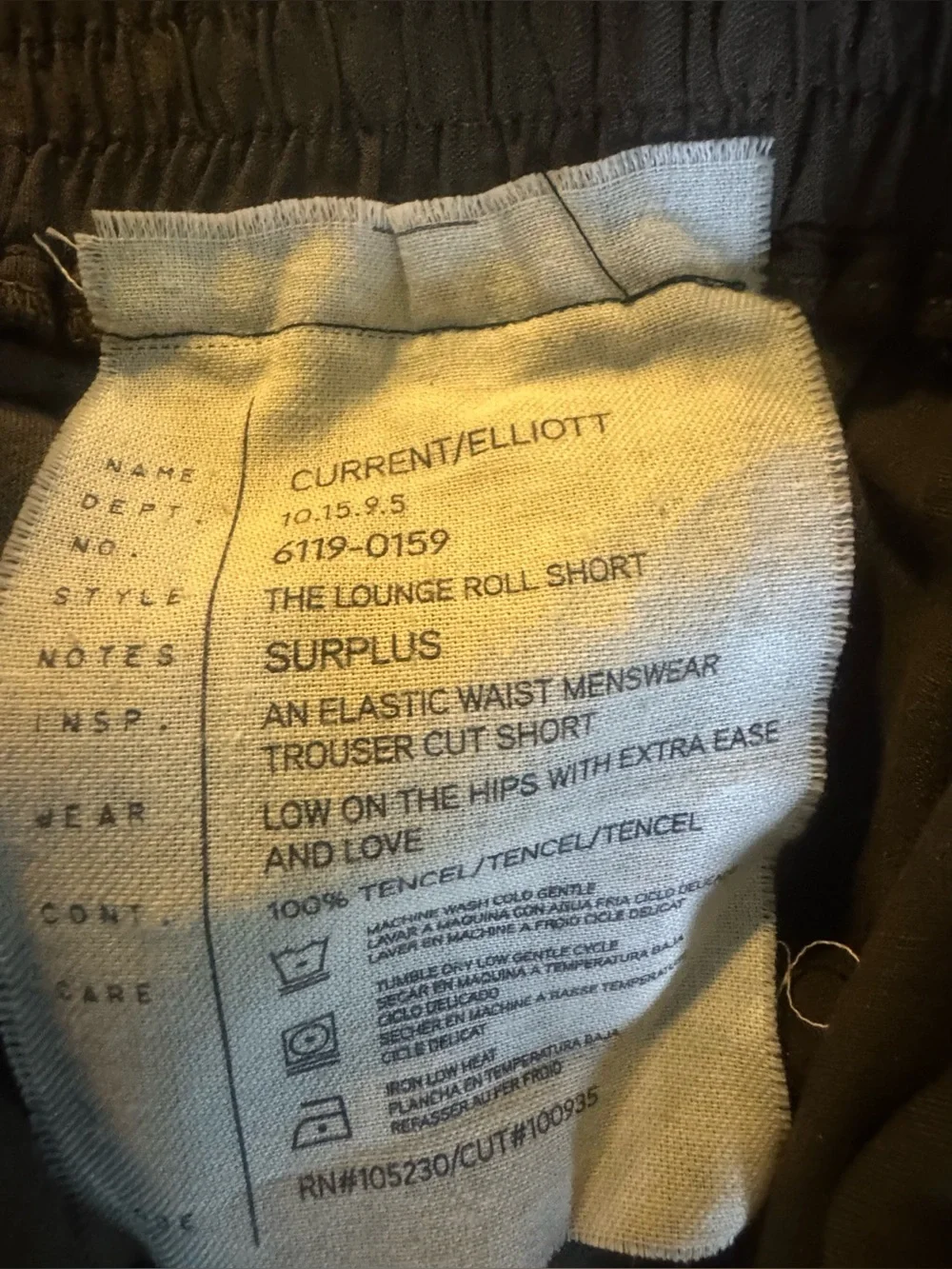 Current/Elliot olive green lounge roll woven short lightweight elastic waist